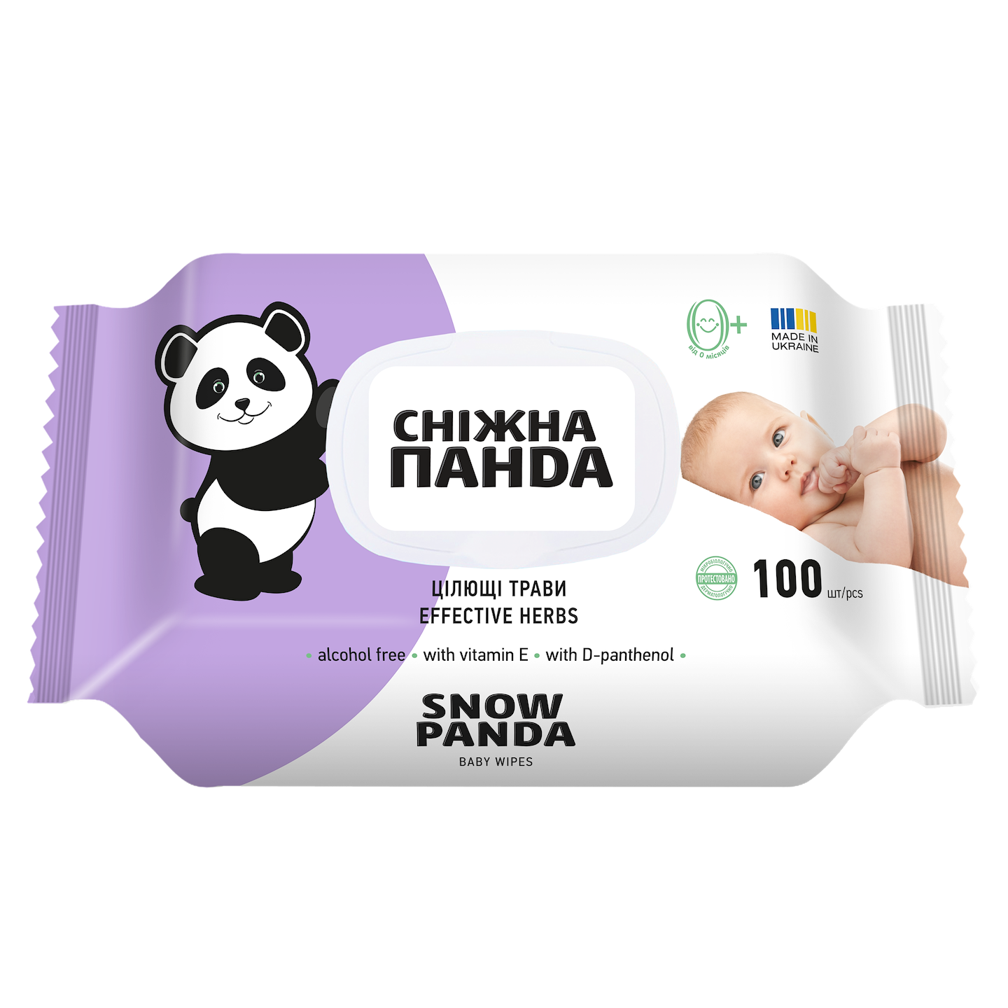 Влажные салфетки для грудничков Сніжна панда для младенцев Целебные травы, 100 шт. (4820183970459)