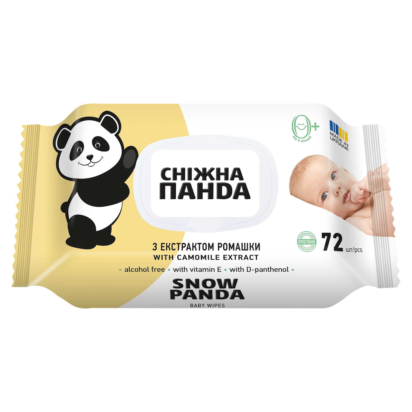 Вологі серветки для немовлят Сніжна панда для немовлят Ромашка, 72 шт. (4820183970473)