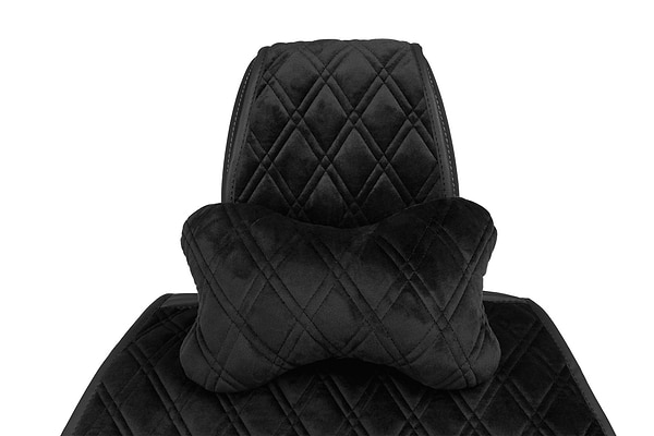 Фото - Автомобильная подушка на подголовник EVAtech из алькантары 27х16 см черная с черной нитью, большой ромб SPALHRBB