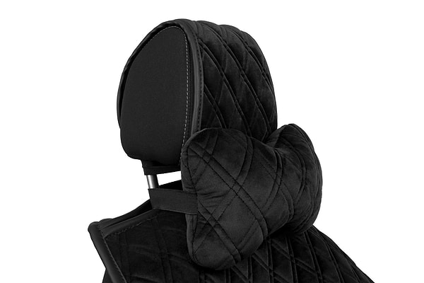 Фото - Автомобильная подушка на подголовник EVAtech из алькантары 27х16 см черная с черной нитью, большой ромб SPALHRBB