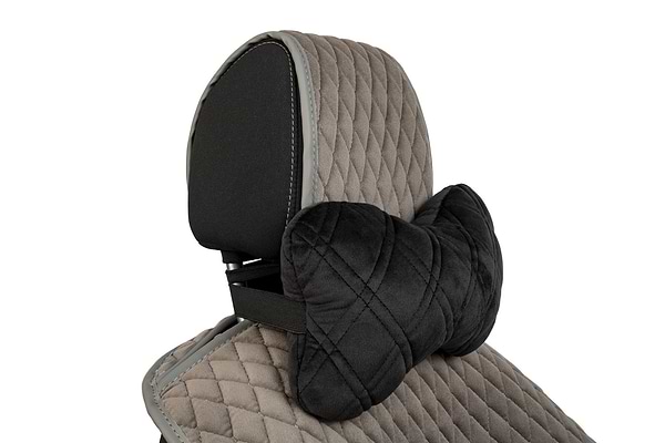 Фото - Автомобильная подушка на подголовник EVAtech из алькантары 27х16 см черная с черной нитью, большой ромб SPALHRBB