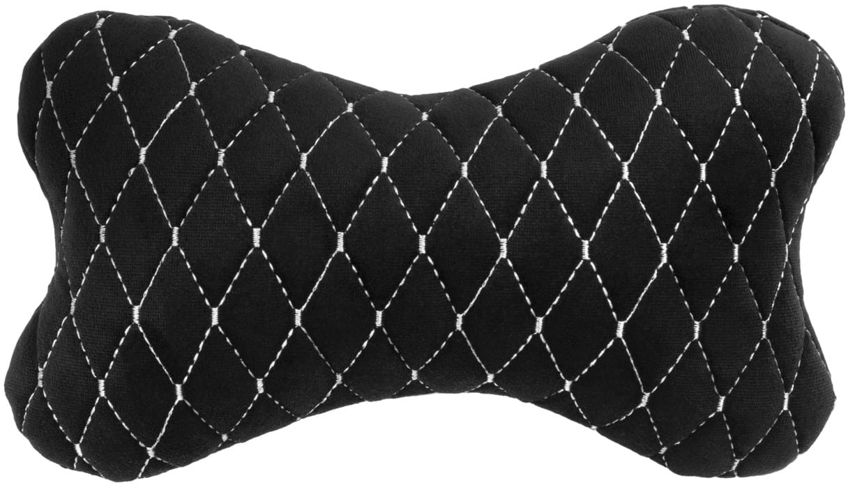 Автомобильная подушка на подголовник EVAtech из алькантары 27х16 см черная с белой нитью, малый ромб SPALMRBW