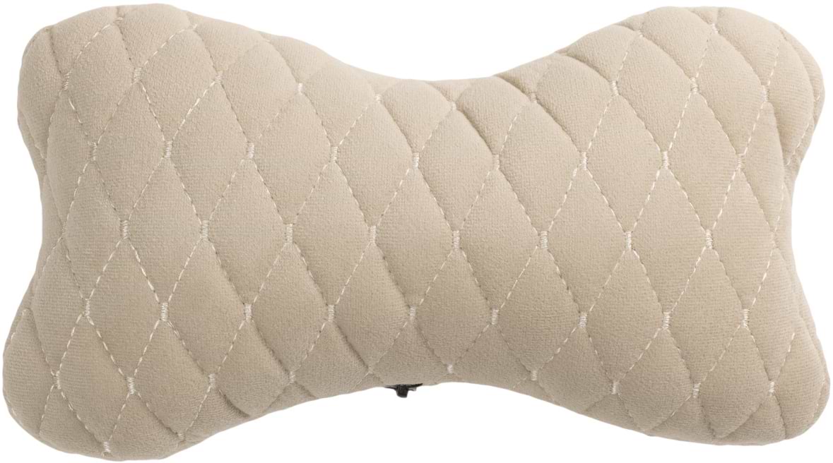 Автомобильная подушка на подголовник EVAtech из алькантары 27х16 см бежевая с бежевой нитью, малый ромб SPALMRII