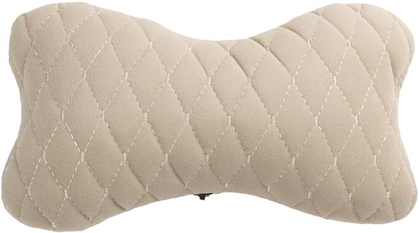 Фото - Автомобильная подушка на подголовник EVAtech из алькантары 27х16 см бежевая с бежевой нитью, малый ромб SPALMRII