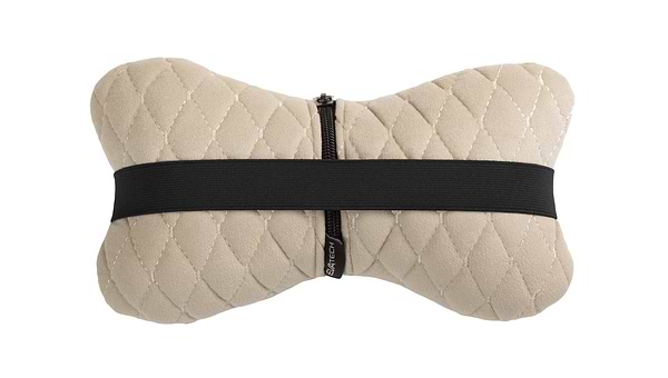 Фото - Автомобильная подушка на подголовник EVAtech из алькантары 27х16 см бежевая с бежевой нитью, малый ромб SPALMRII