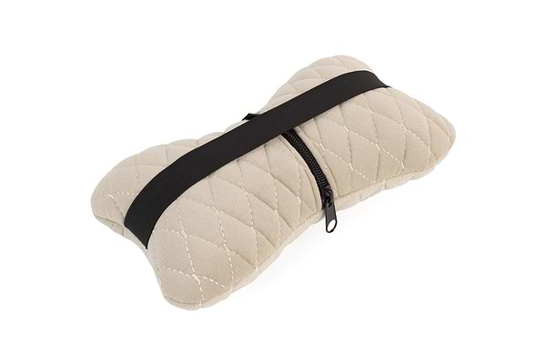 Фото - Автомобильная подушка на подголовник EVAtech из алькантары 27х16 см бежевая с бежевой нитью, малый ромб SPALMRII