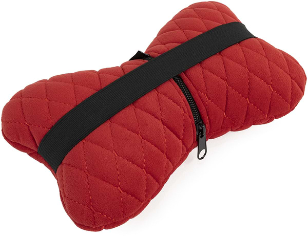 Фото - Автомобільна подушка на підголівник EVAtech з алькантари 27х16 см червона з червоною ниткою, малий ромб SPALMRRR