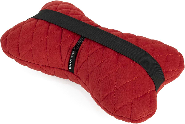 Фото - Автомобільна подушка на підголівник EVAtech з алькантари 27х16 см червона з червоною ниткою, малий ромб SPALMRRR