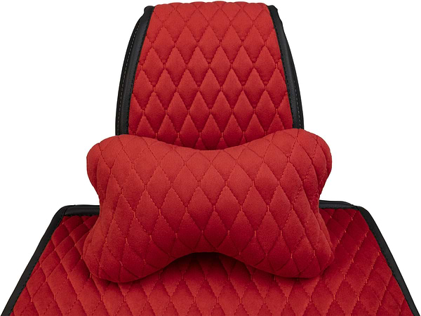 Фото - Автомобільна подушка на підголівник EVAtech з алькантари 27х16 см червона з червоною ниткою, малий ромб SPALMRRR