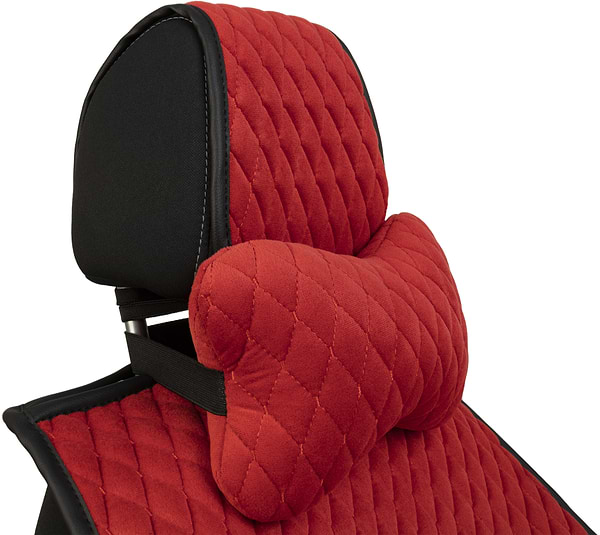 Фото - Автомобільна подушка на підголівник EVAtech з алькантари 27х16 см червона з червоною ниткою, малий ромб SPALMRRR