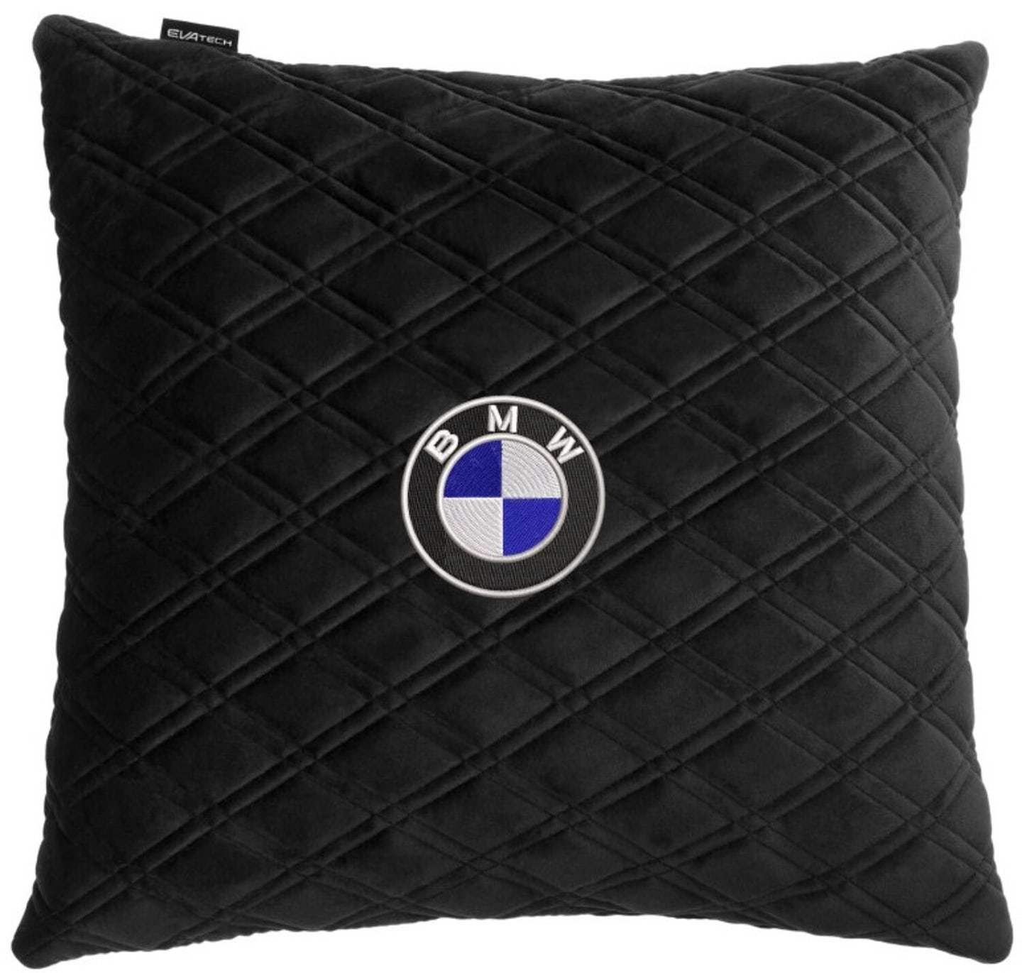 Автомобильная подушка EVAtech из алькантары 40x40 см BMW черная с черной нитью, большой ромб SPBALHRBBV005