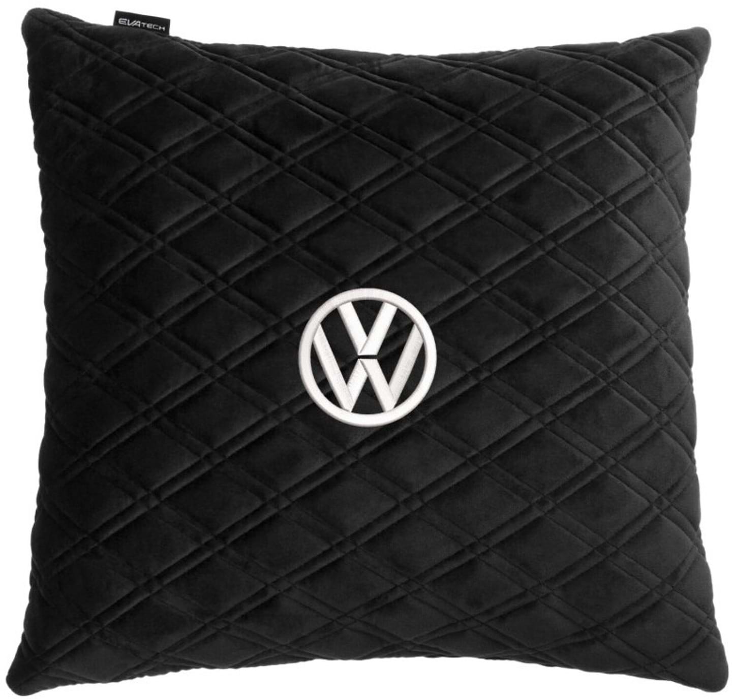 Автомобильная подушка EVAtech из алькантары 40x40 см Volkswagen черная с черной нитью, большой ромб SPBALHRBBV032