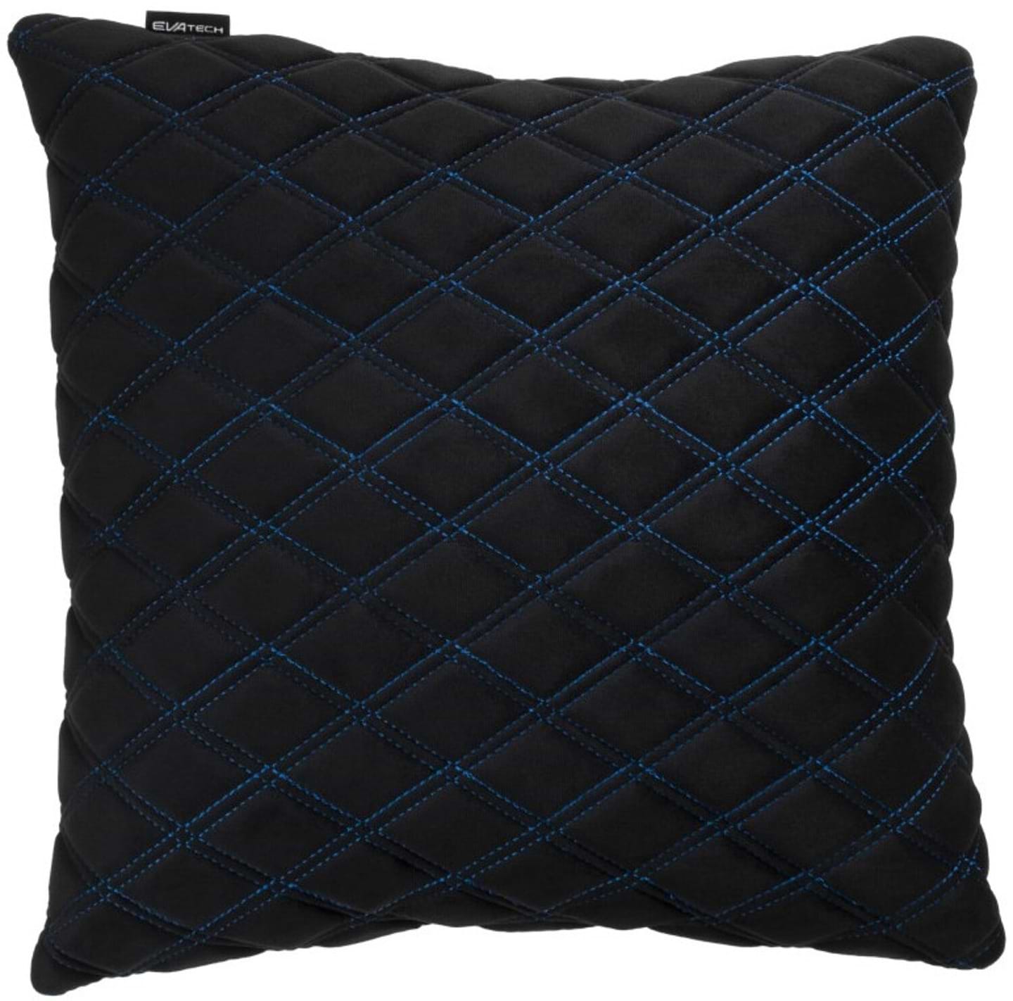 Автомобильная подушка EVAtech из алькантары 40x40 см черная с синей нитью, большой ромб SPBALHRBL