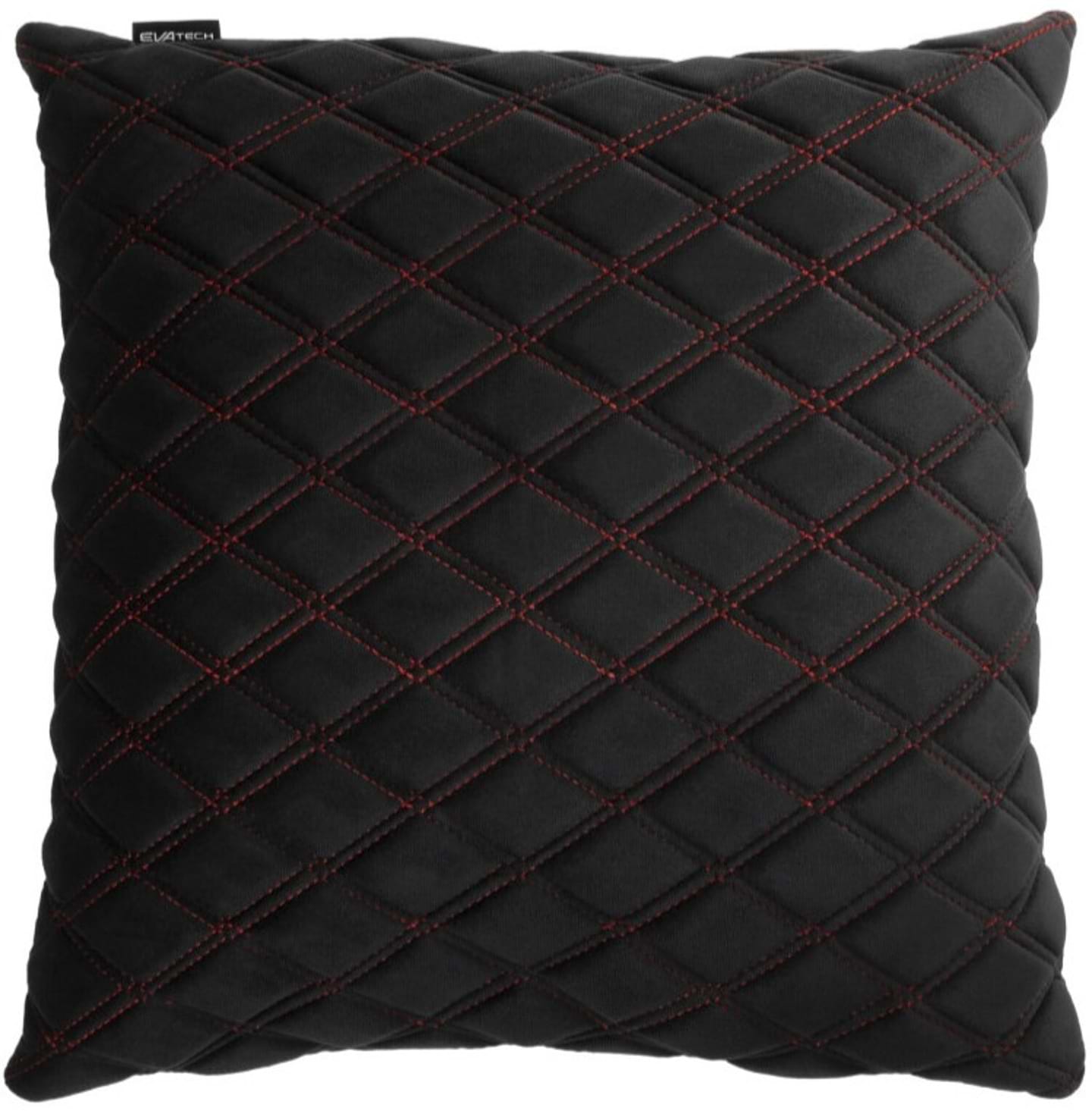 Автомобильная подушка EVAtech из алькантары 40x40 см черная с красной нитью, большой ромб SPBALHRBR