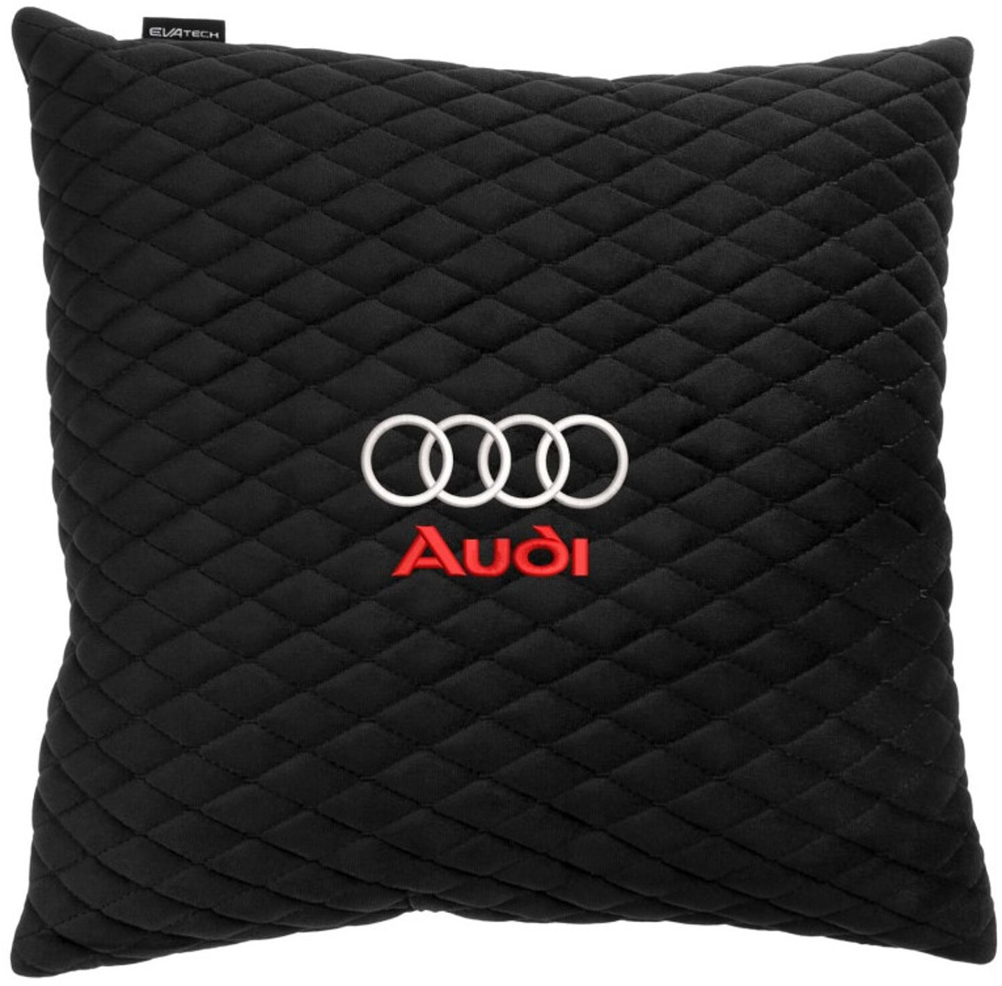 Автомобильная подушка EVAtech из алькантары 40x40 см Audi черная с черной нитью, малый ромб SPBALMRBBV003