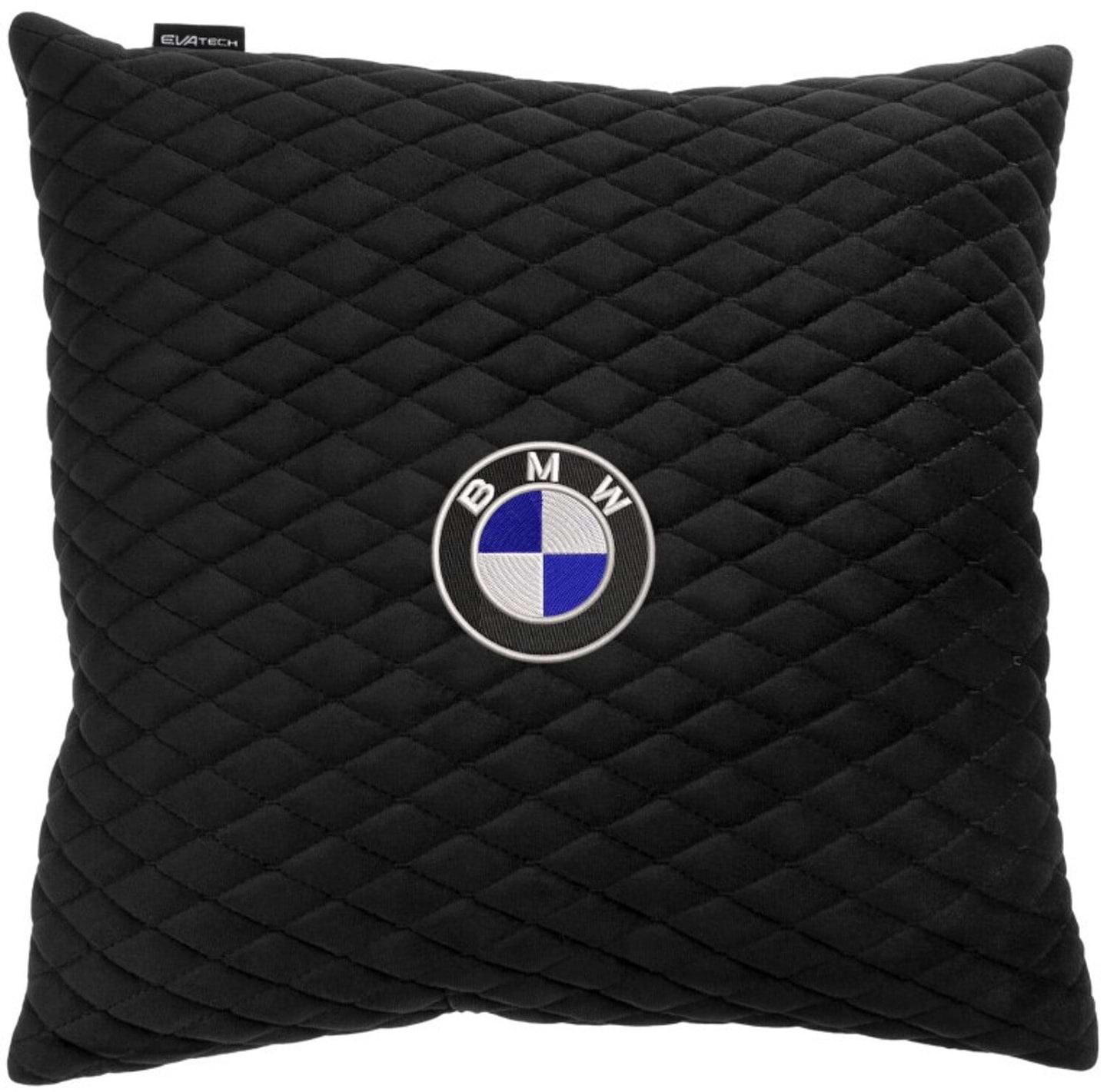 Автомобильная подушка EVAtech из алькантары 40x40 см BMW черная с черной нитью, малый ромб SPBALMRBBV005
