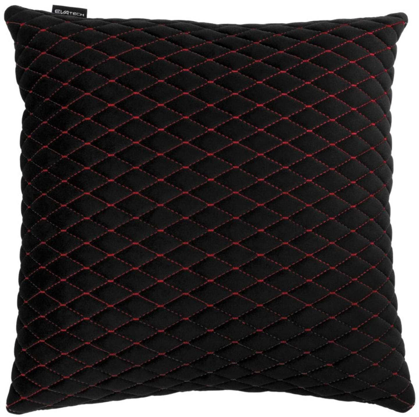 Автомобильная подушка EVAtech из алькантары 40x40 см черная с красной нитью, малый ромбSPBALMRBR