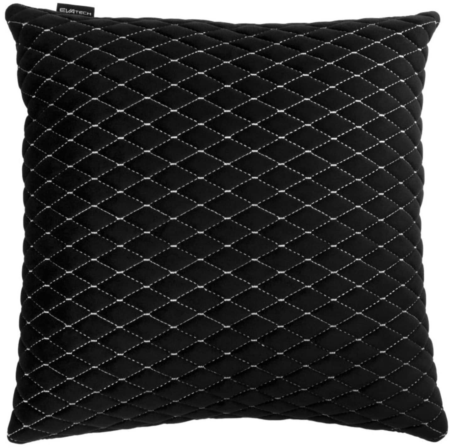 Автомобильная подушка EVAtech из алькантары 40x40 см черная с белой нитью, малый ромб SPBALMRBW