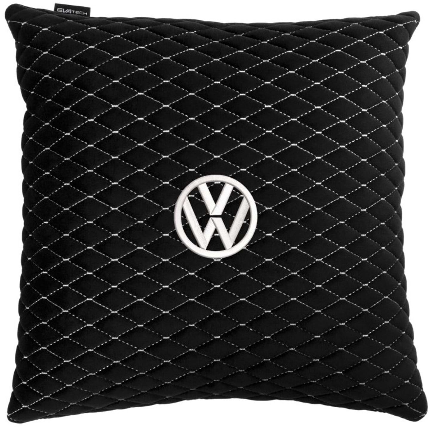 Автомобильная подушка EVAtech из алькантары 40x40 см Volkswagen черная с белой нитью, малый ромб SPBALMRBWV032