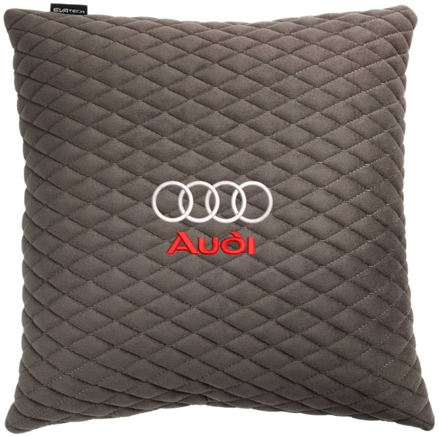 Автомобильная подушка EVAtech из алькантары 40x40 см Audi серая с серой нитью, малый ромб SPBALMRGGV003