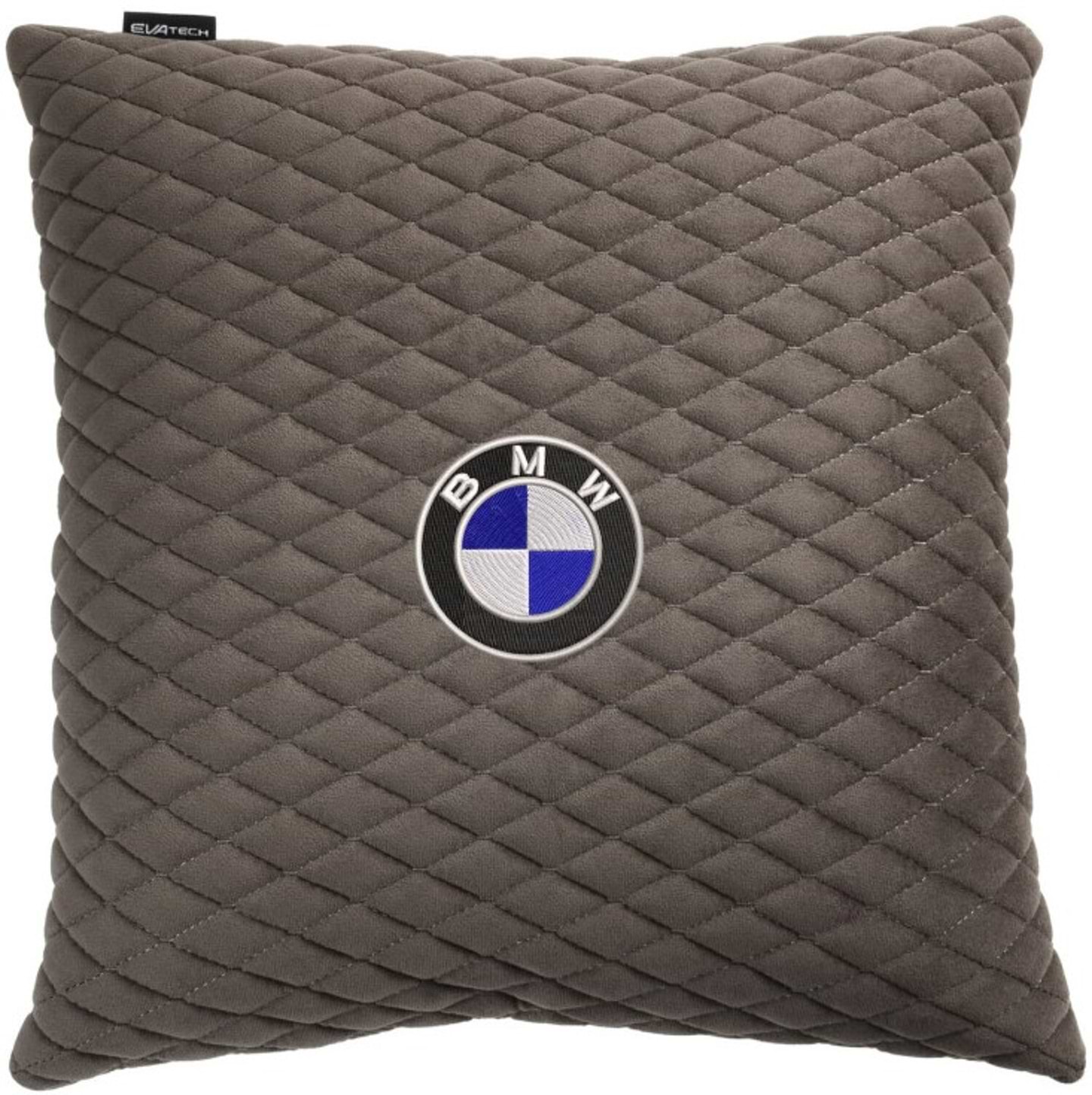 Автомобильная подушка EVAtech из алькантары 40x40 см BMW серая с серой нитью, малый ромб SPBALMRGGV005