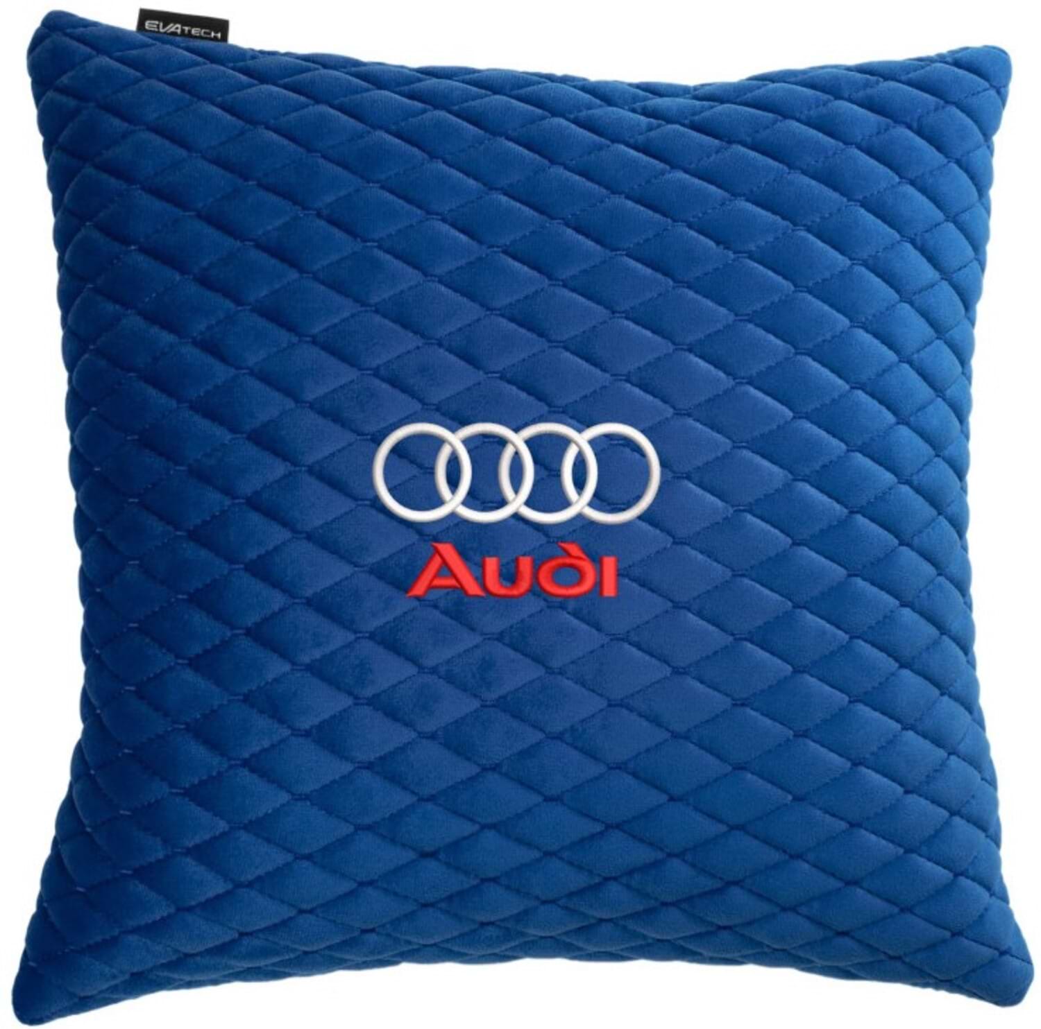 Автомобильная подушка EVAtech из алькантары 40x40 см Audi голубая с голубой нитью, малый ромб SPBALMRLLV003