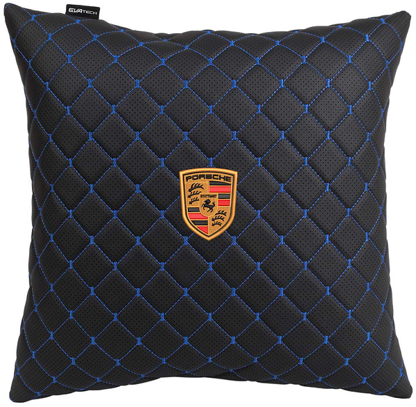 Фото - Автомобільна подушка EVAtech ECO 40x40 см Porsche чорна з синьою ниткою SPBCSBLV024