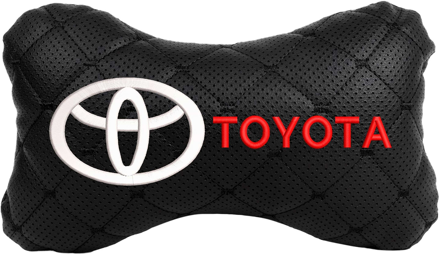 Автомобильная подушка на подголовник EVAtech ECO 27х16 см Toyota черная с черной нитью SPCRBBV031