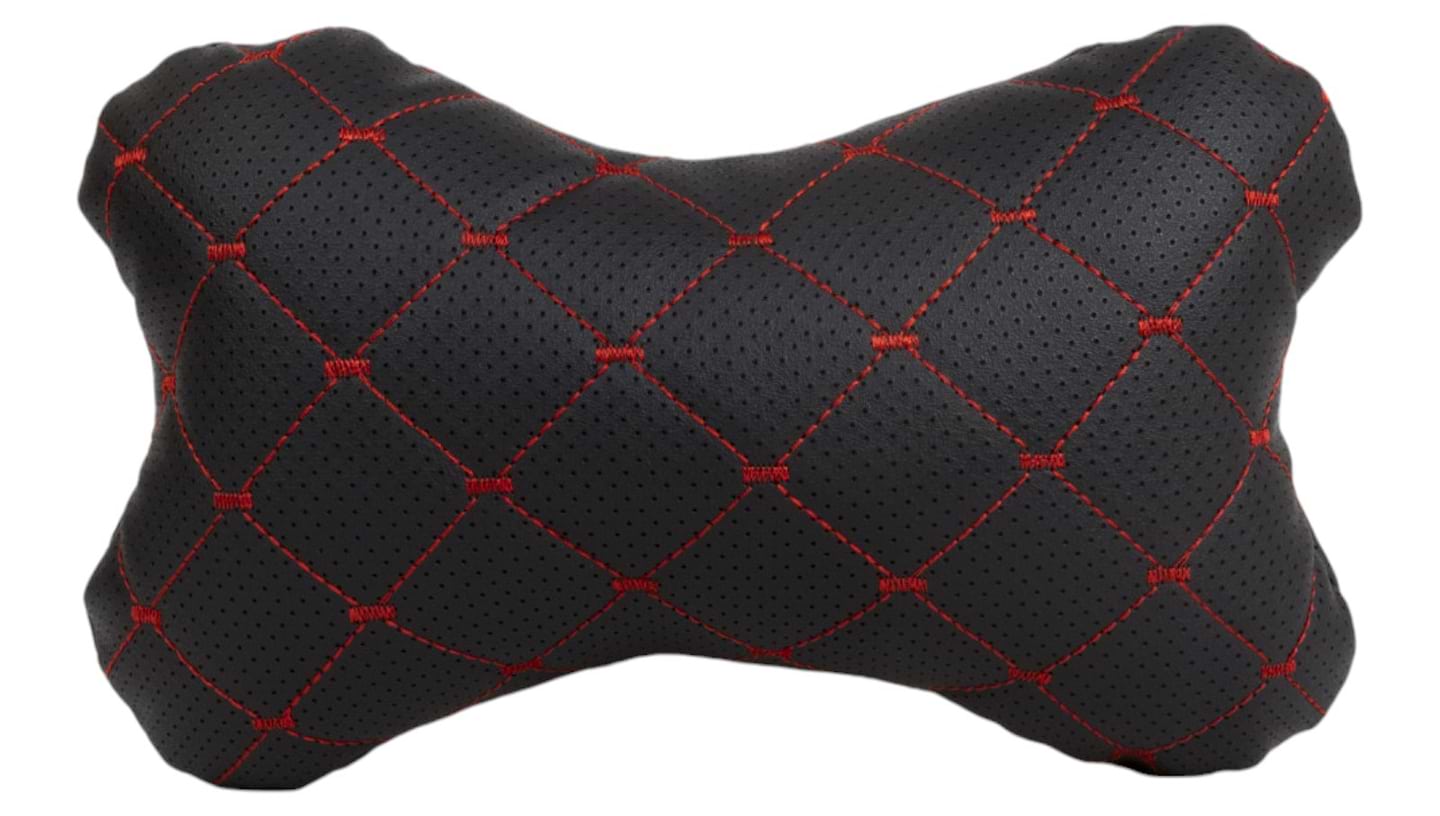 Автомобильная подушка на подголовник EVAtech ECO 27х16 см черная с красной нитью SPCRBR