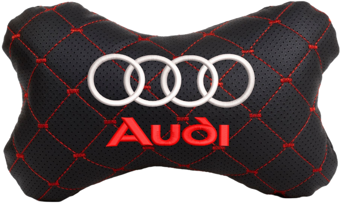 Автомобільна подушка на підголівник EVAtech ECO 27х16 см Audi чорна з червоною ниткою SPCRBRV003