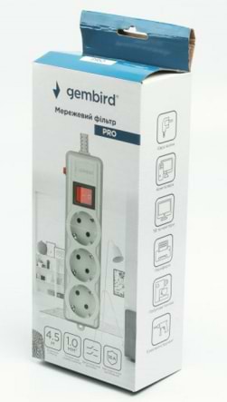 Фото - Мережевий фільтр Gembird Pro 3 р 4.5 м Grey (SPG3-G-15G-PRO)
