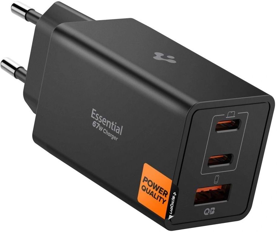 Мережевий зарядний пристрій Spigen Essential 67W Wall Charger 2Type-C + 1Type-A EE673EU black (ACH09458)