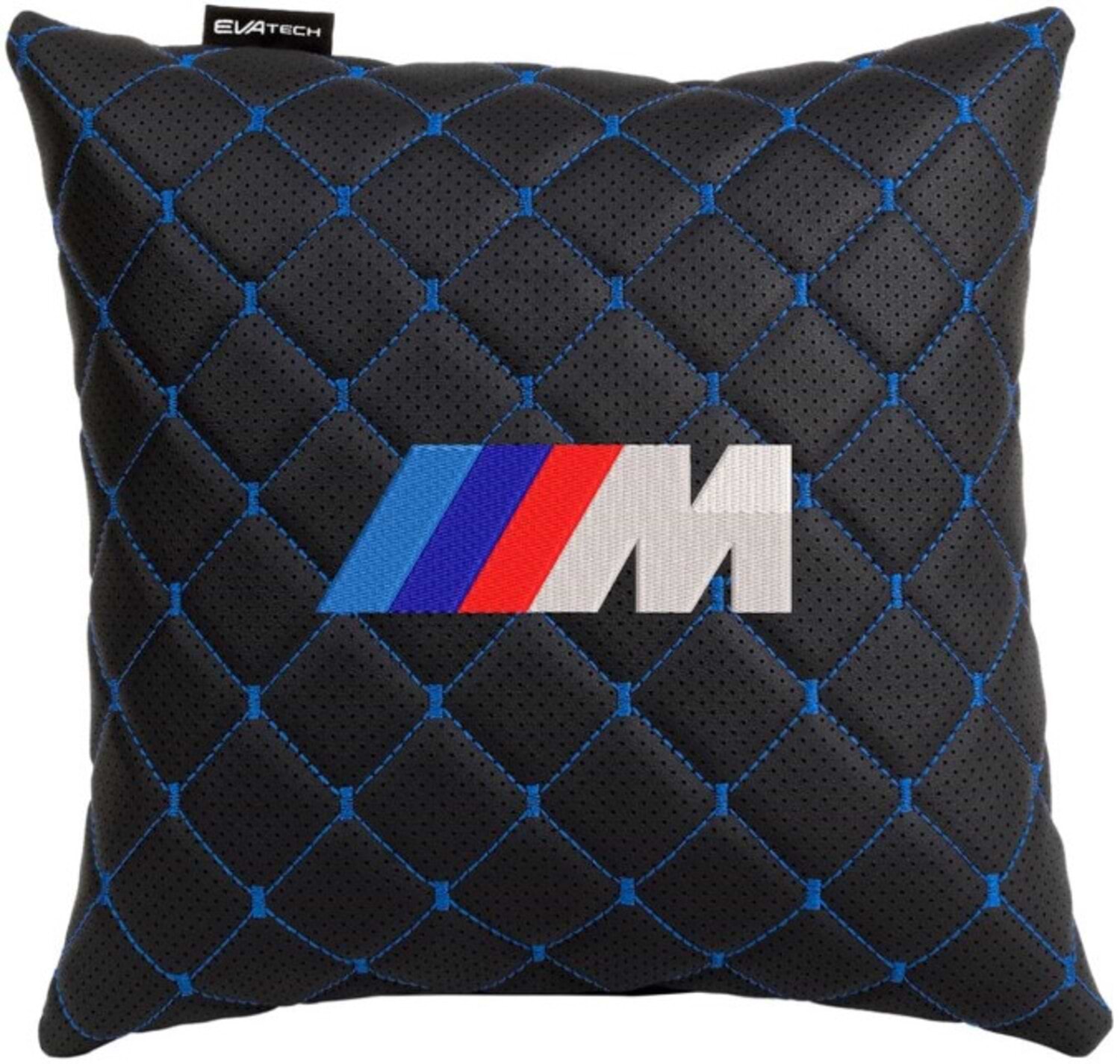 Автомобильная подушка EVAtech ECO BMW M черная с синей нитью (SPSCSBLV006)