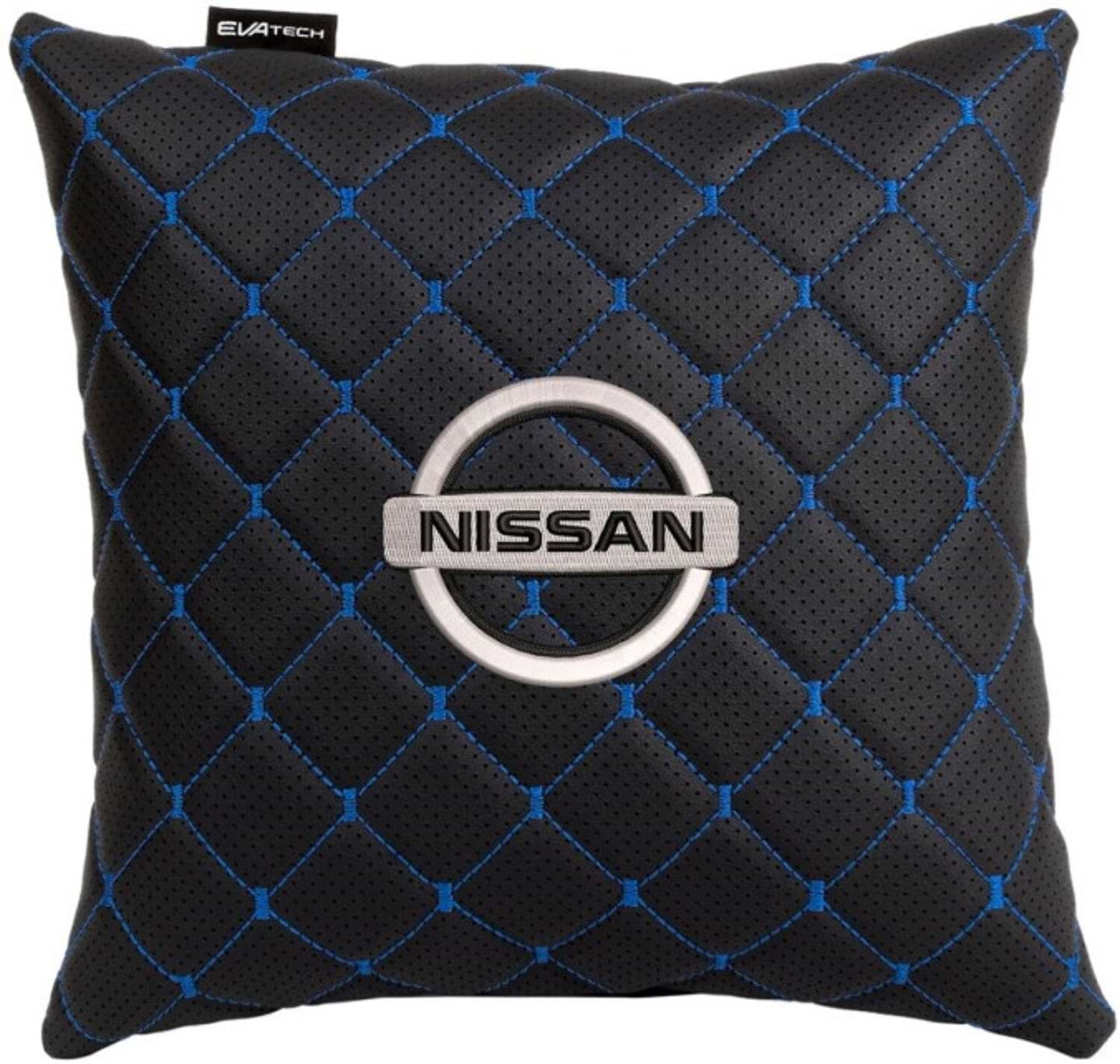 Автомобильная подушка EVAtech ECO Nissan черная с синей нитью (SPSCSBLV021)