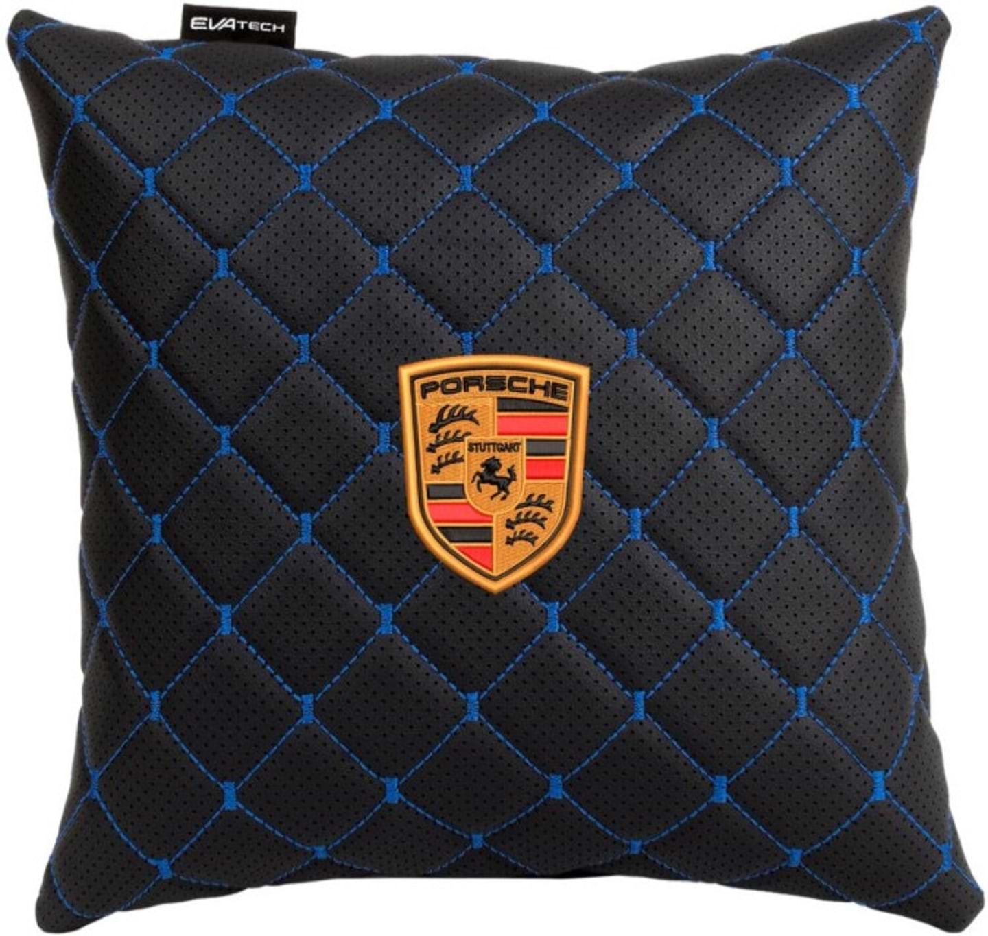 Автомобильная подушка EVAtech ECO Porsche черная с синей нитью (SPSCSBLV024)