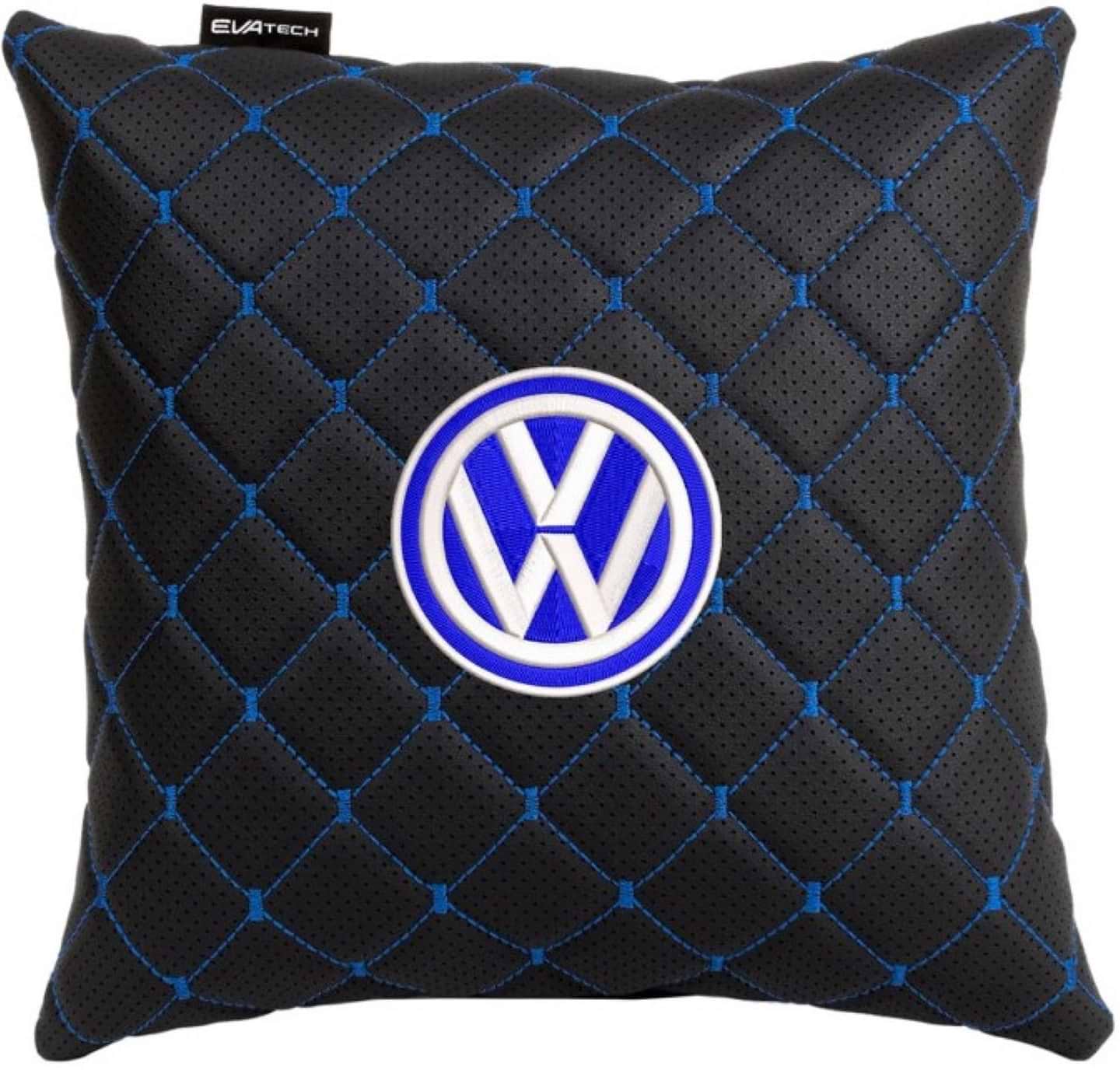 Автомобильная подушка EVAtech ECO Volkswagen черная с синей нитью (SPSCSBLV033)