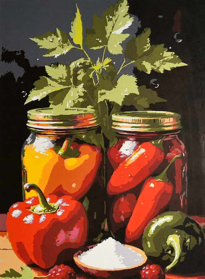 Картина по номерам Strateg Перцы в банках 30х40 (SS-1346)