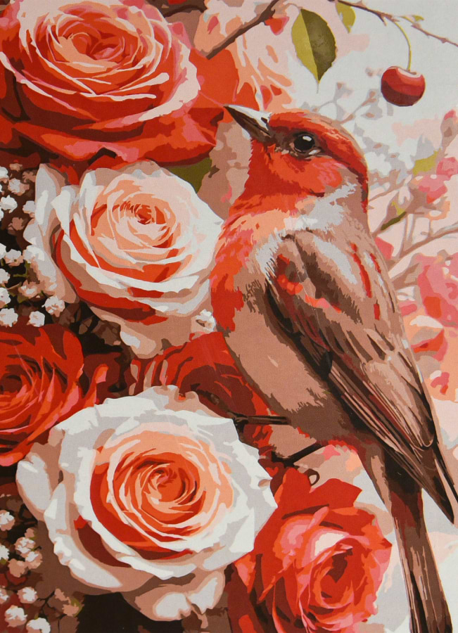 Картина по номерам Strateg Птичка среди роз 30х40 (SS-1349)