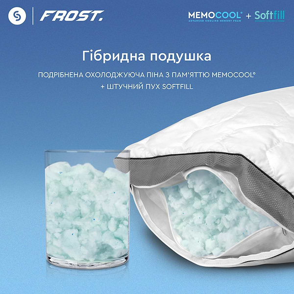 Фото - Подушка ортопедическая Sonex гибридная с памятью и эффектом охлаждения Frost 50x70 см (SO102467)