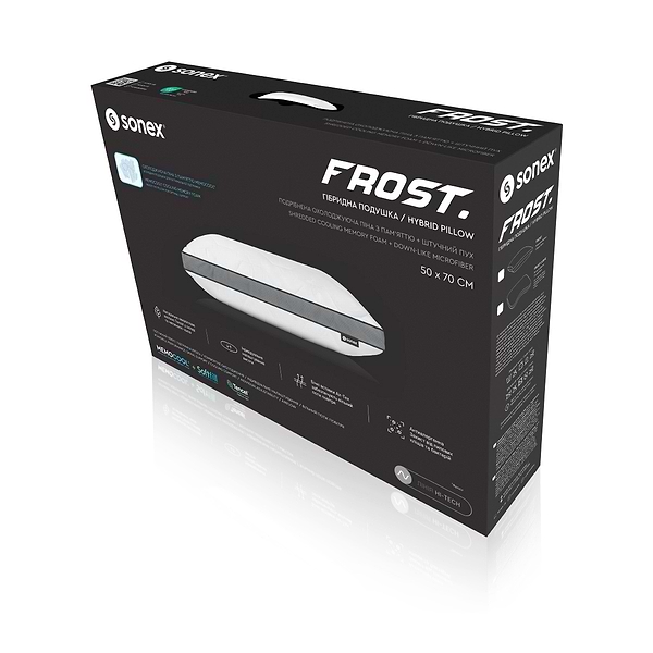Фото - Подушка ортопедическая Sonex гибридная с памятью и эффектом охлаждения Frost 50x70 см (SO102467)
