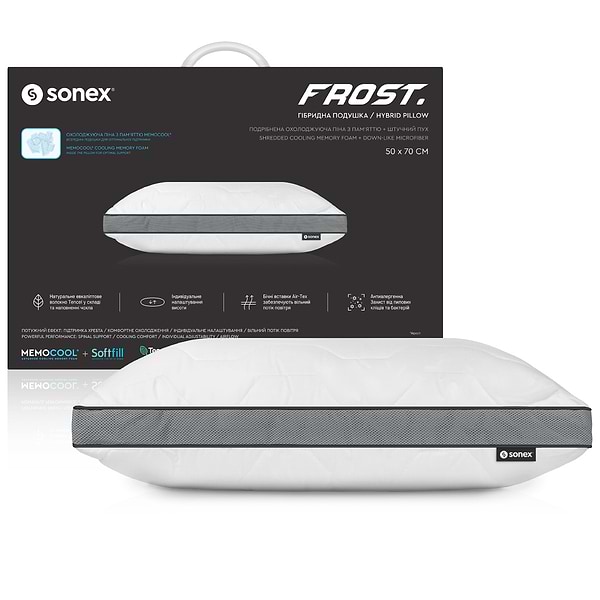 Фото - Подушка ортопедическая Sonex гибридная с памятью и эффектом охлаждения Frost 50x70 см (SO102467)