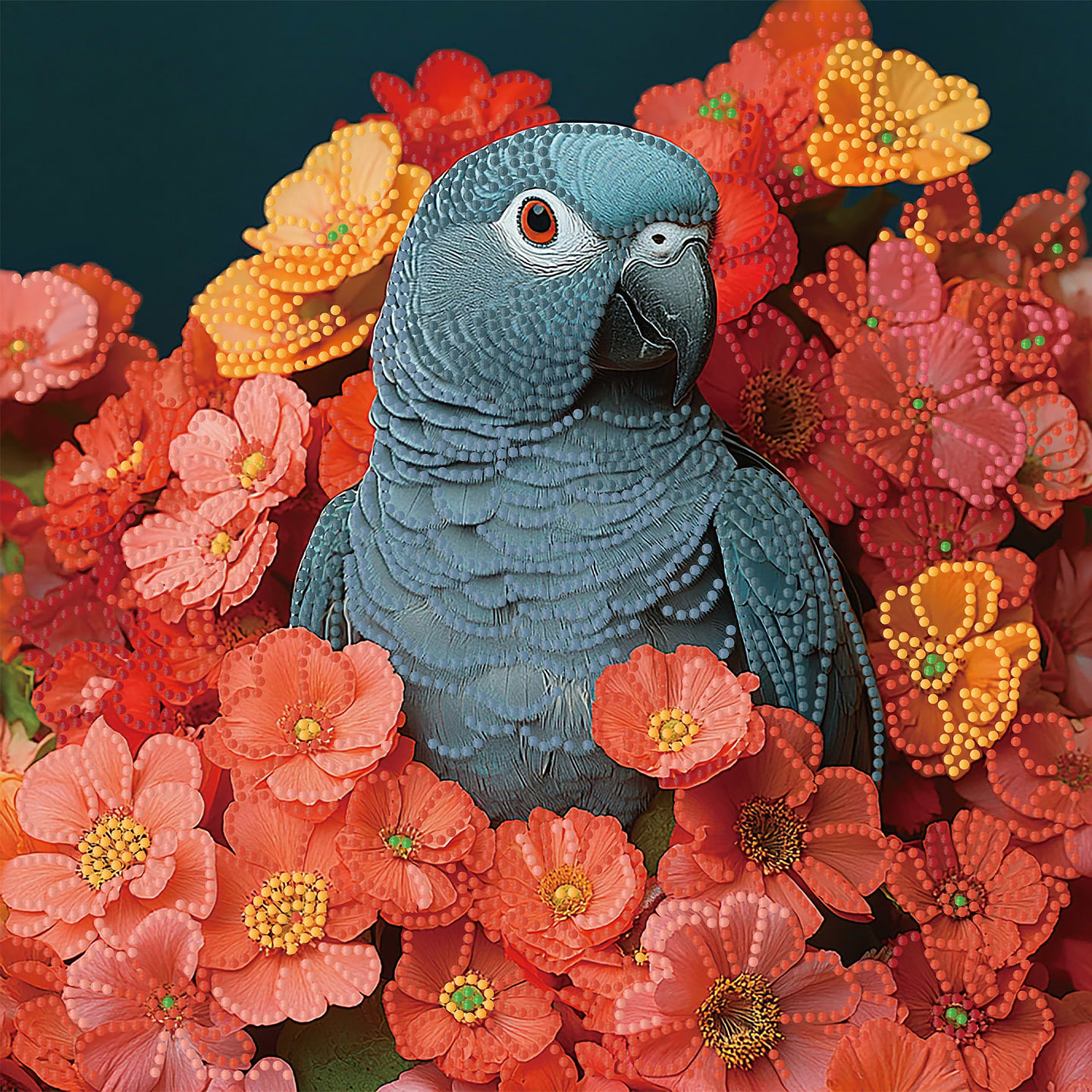 Алмазная живопись Strateg Попугай среди цветов 30х30 (YJB3030-24)