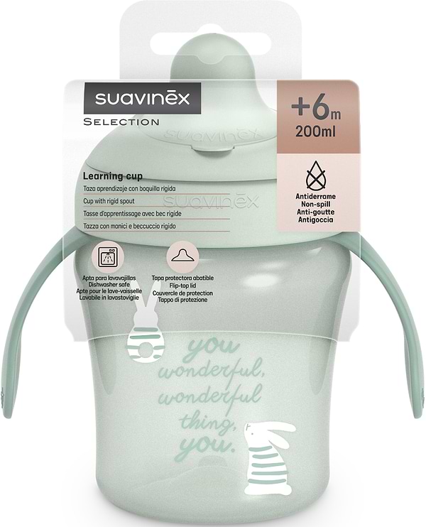 Фото - Поїльник-непроливайка дитячий Suavinex 200 мл +6 міс Wonderland м'ятна (403218)