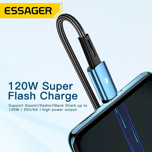 Фото - Кабель синхронізації даних Essager Sunset USB A to Type C 120W USB Charging Cable 1m Blue (EXC120-CG03-P)