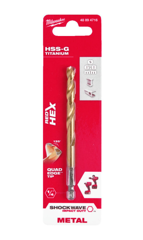 Сверло Milwaukee RedHEX HSS-G TiN 6,8 мм (48894716)