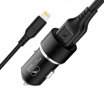 Автомобильное зарядное устройство SkyDolphin SZ02L Aluminium (2USB, 2.4A) Black + кабель Lightning (AZP-000071)