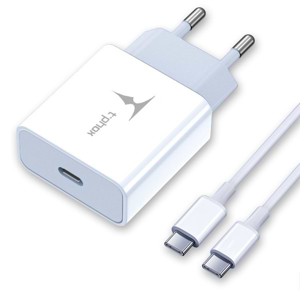 Мережевий зарядний пристрій T-phox PD 18W Charger+Type-C-C 60W Cable 1m White