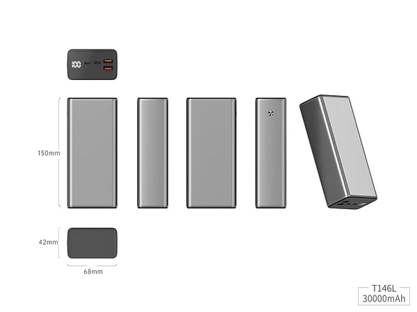 Фото - Батарея мобільна Xipin T146LP PD65W mental housing 30000mah Gray