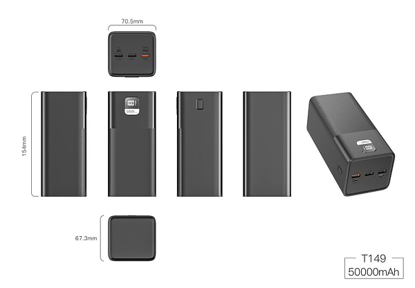 Фото - Батарея мобільна Xipin T149 PD20W+22.5 50000mah Black