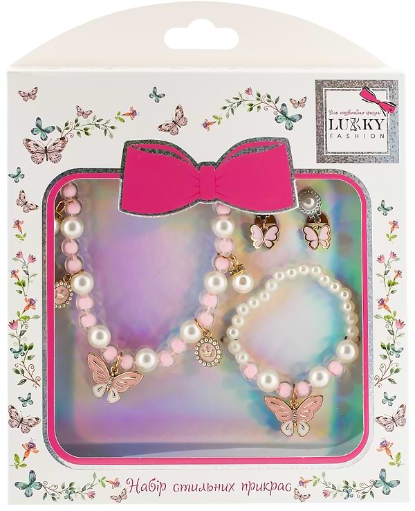 Фото - Детская бижутерия Lukky Набор жемчужных бусин Fashion с подвеской серьгами-клипсами и браслетом (T24790)